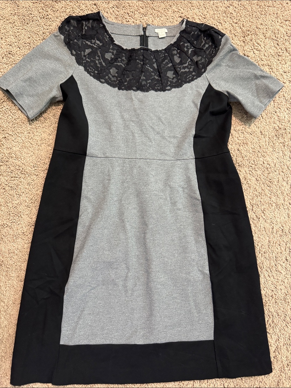 J. Crew Gray Dress with Black Lace Yoke and Side Panels